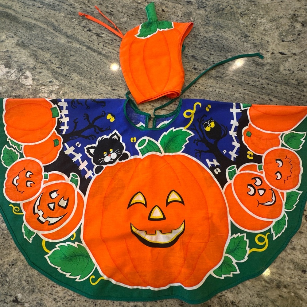 Vintage Child’s Pumpkin Black Cat Halloween Costume Glows